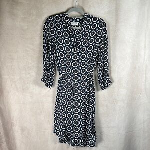 Marc O'Polo Navy & White Geometric Button-Down Shirt Dress Sustainable Retro 4